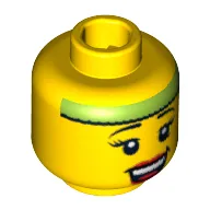 Minifig Head Fitness Instructor, Eyelashes, Red Lips, Open Smile and Lime Headband Print