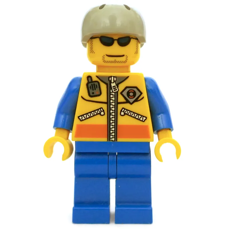 Coast Guard, Yellow Jacket with Zipper, Radio and Badge, Light Bluish Gray Helmet, Sunglasses