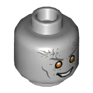 Minifig Head Gorr, Dark Bluish Gray Eyebrows and Lines, Orange Eyes, Evil Smile Print