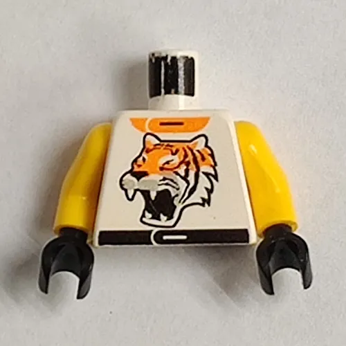 Torso Racing Jacket with Tiger Head Print, Yellow Arms, Black Hands