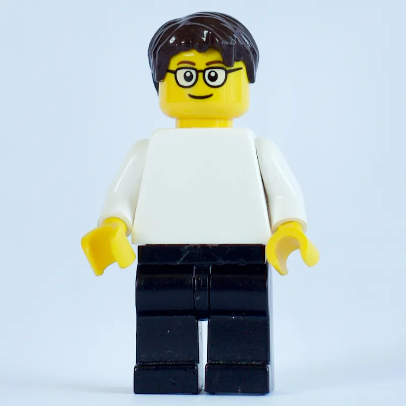 White Torso, Black Legs, Dark Brown Hair, Glasses