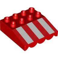 Duplo Roofpiece Slope 33 4 x 4 with Awning Overhang - 3 Short White Stripes Print