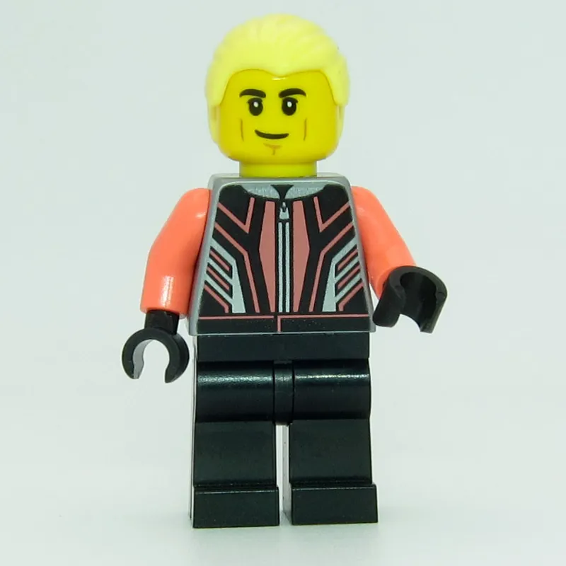 Race Driver - Flat Silver Torso, Coral Arms, Black Legs, Bright Light Yellow Hair