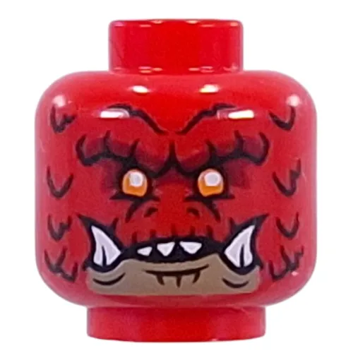 Minifig Head Dragonian Scout, Dark Red Scales, Orange Eyes, Dark Tan Mouth, White Fangs