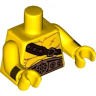 Torso, Bare Chest with Muscles, Brown Shoulder Strap, Large Gold Belt Print, Yellow Arms and Hands with Cuffs Print