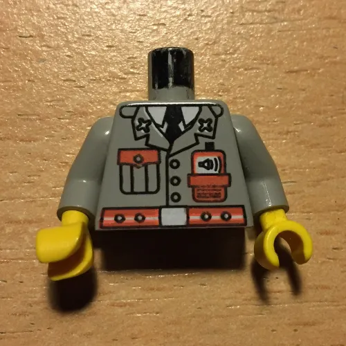 Torso Fire Jacket with Pocket and Orange Belt Print, Light Gray Arms, Yellow Hands