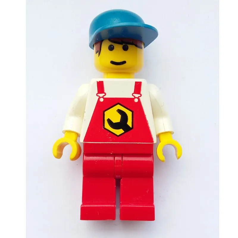 Mechanic, Red Overalls, Blue Cap, Printed Hair