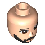Minidoll Head Male with Brown Eyes, Black Beard and Curly Mustache