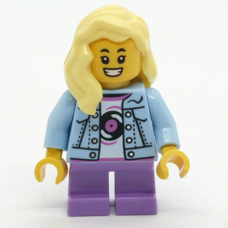 Girl, Bright Light Blue Jacket, Short Medium Lavender Legs