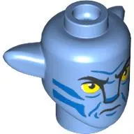 Minifig Head Special Alien Na'vi with Yellow Eyes, Blue Markings, Angry Print