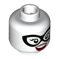 Minifig Head Harley Quinn, Black Eyemask, Dark Red Lips, Red Tongue, Diamond on Cheek, Open Smile with Top Teeth Print