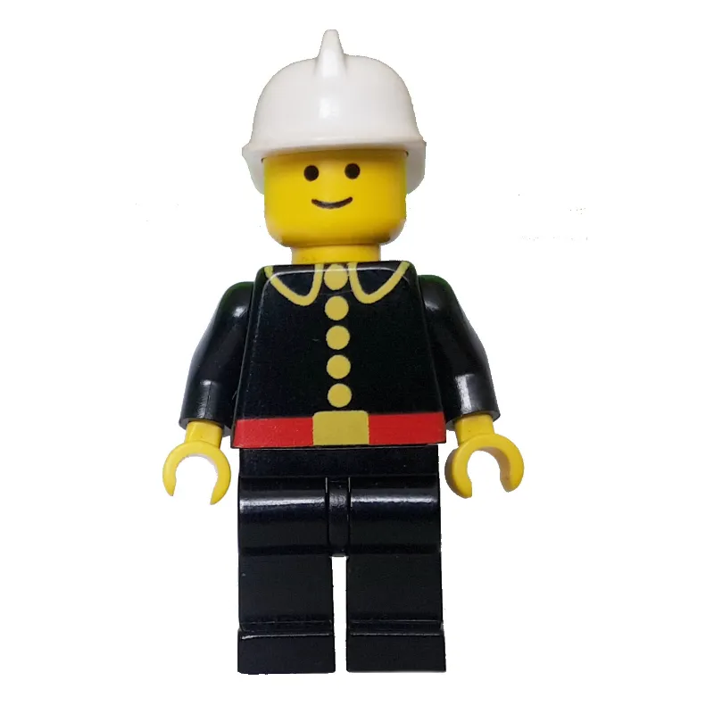 Fireman, Classic, Black Fire Jacket with Red Belt and Buttons, White Helmet  (3626a Head)
