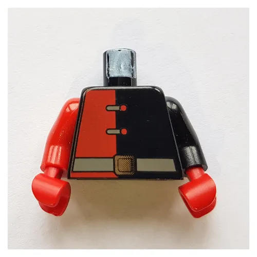 Torso, Odd Arms, Jumpsuit with Red Half, Clasps and Belt Print, Left Black Arm, Right Red Arm, Red Hands