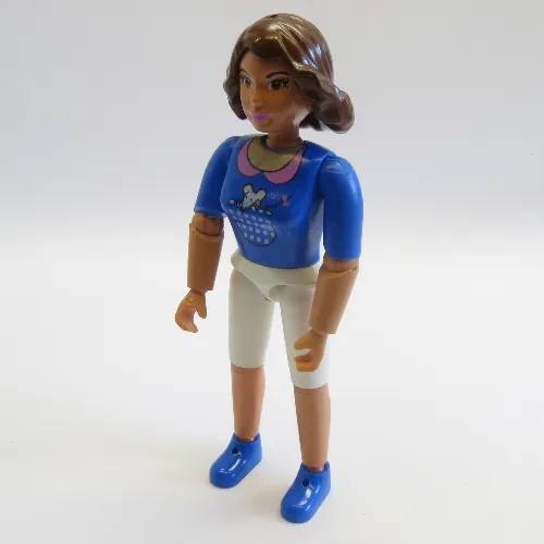 Belville Figure Articulated Elbows, Female, Brown Hair, Blue Top with Check Pattern Pocket with Mouse Print