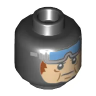 Minifig Head Headless Horseman (Elwood Crane), Balaclava, Light Bluish Gray Face with Puffy Cheeks, Blue Goggles Print [Hollow Stud]