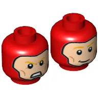 Minifig Head The Flash, Balaclava, Light Nougat Face, Orange Eyebrows, Cheek Lines, Smiling / Angry Print