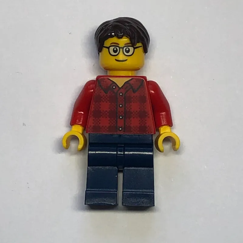 Man, Red Flannel Shirt, Dark Blue Legs, Glasses