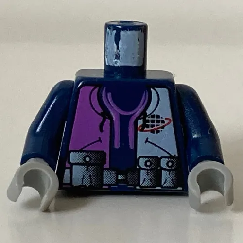 Torso Jacket with Alpha Team Logo, Purple Shirt and 3 Pockets on Belt Print, Dark Blue Arms, Light Gray Hands