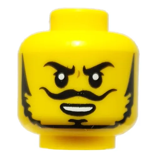 Minifig Head Dorama, Black Eyebrows, Thin Beard, Long Moustache, Mean Smile