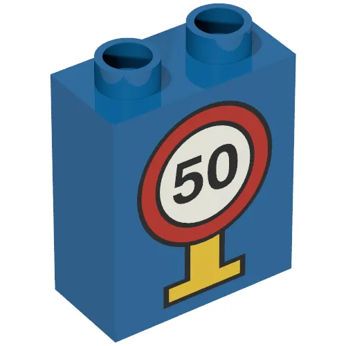 Duplo Brick 1 x 2 x 2 with Road Sign Speed Limit 50 Print