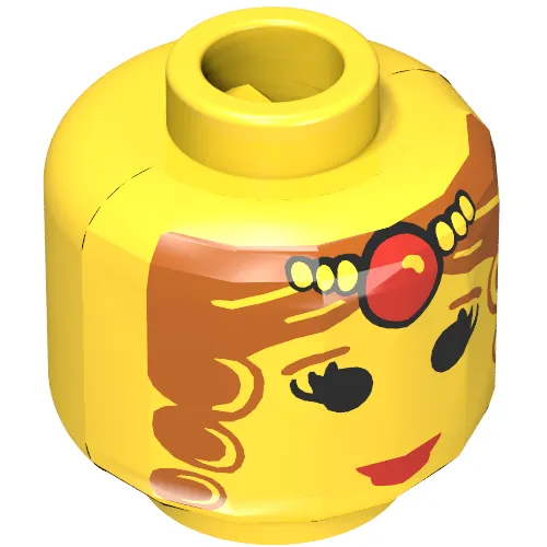 Minifig Head Queen Leonora / Maiden, Eyelashes, Curly Hair and Tiara Print [Blocked Open Stud]