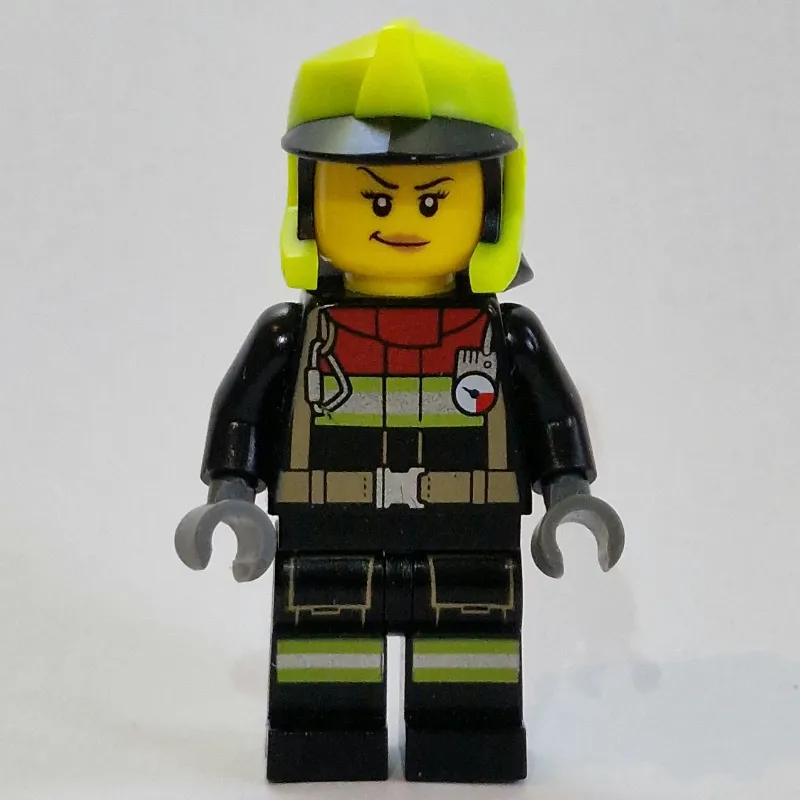 Firefighter, Black Fire Suit, Vibrant Yellow Helmet