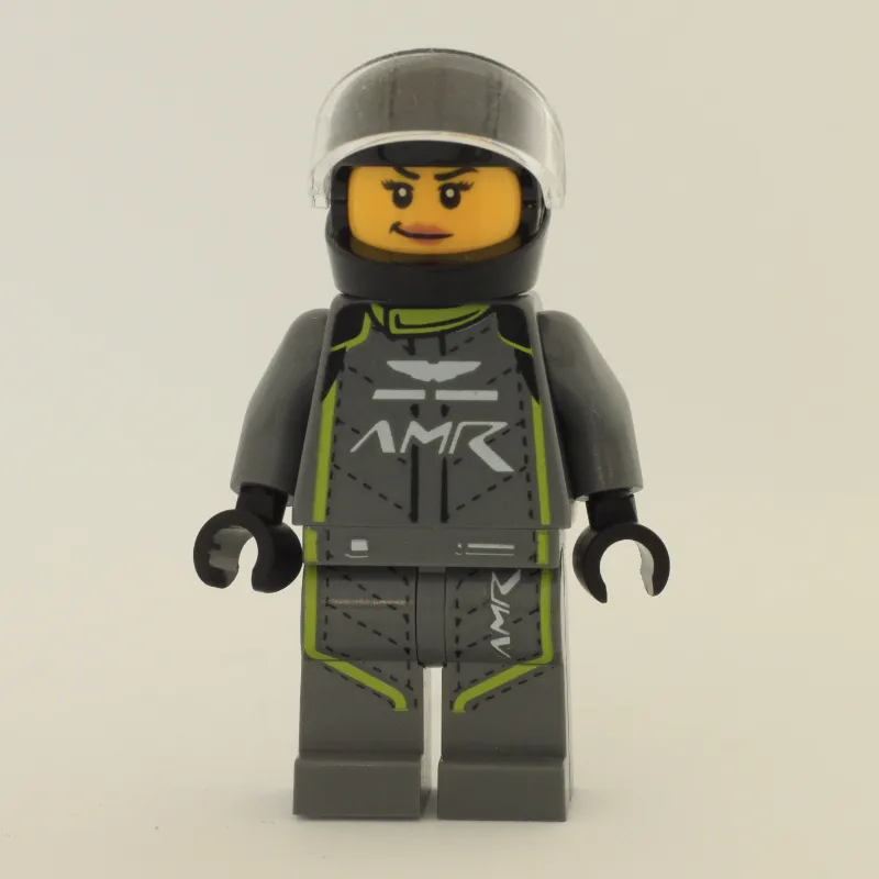 Race Driver, Dark Bluish Gray Racing Suit with Lime Trim, Black Helmet