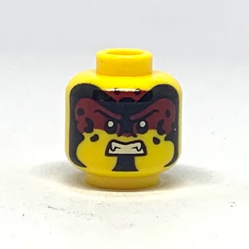 Minifig Head, Dark Red Facepaint, Black Sports, Smile / Angry Showing Teeth Print