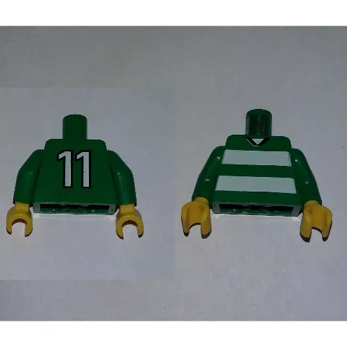 Torso Soccer Horizontal White Stripes and '11' Back Print, Green Arms, Yellow Hands