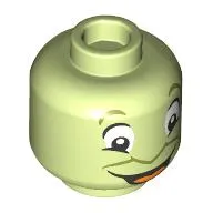 Minifig Head Jiminy Cricket, Flat Nose, White Eyes, Open Mouth, Orange Tongue Print
