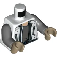 Torso Jacket, Zipper, ID Badge, Black Belt, Gray Shirt Print, Dark Bluish Gray Arms, Dark Tan Hands