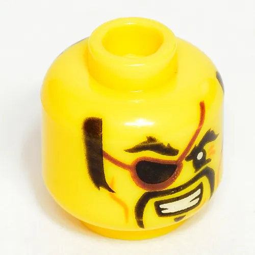 Minifig Head Captain Soto, Eyepatch, Mustache, Ponytail on Back Print