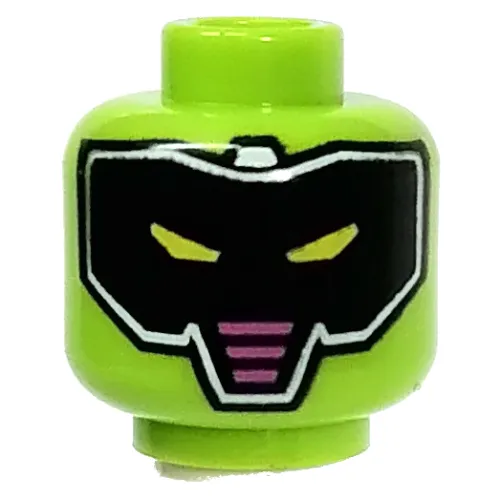 Minifig Head Robot, Black Visor, Lime Eyes, Red Triangle in Back print