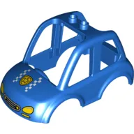 Duplo Car Body High Cab 2 Top Studs with Gold Police Badge and Two Checkered Stripes on Hood, and Headlights and Grille Print