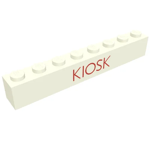 Brick 1 x 8 with 'KIOSK' Thin Red Print