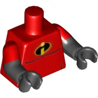 Torso, Dual Molded Arms, Muscles 'i' Incredibles Logo Print, Red Sleeves Pattern, Black Arms and Hands