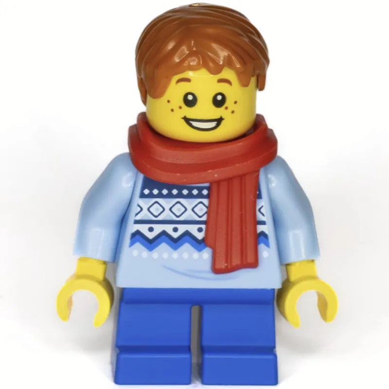 Kid, Bright Light Blue Torso, Blue Legs, Dark Orange Hair, Scarf