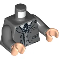 Torso Jacket with Pockets, Vest with Buttons and String Tie Print, Dark Bluish Gray Arms, Light Nougat Hands