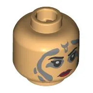 Minifig Head Morgan Elsbeth, Dark Bluish Grey Tattoos, Black Eyebrows, Dark Red Lips, Stern/Angry