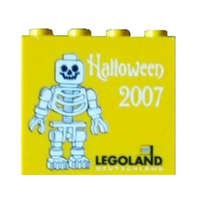 Brick 2 x 4 x 3 with 'LEGOLAND Deutschland Halloween 2007', Skeleton Minifig Print