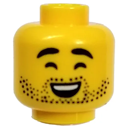 Minifig Head Conservationist, Thick Eyebrows, Stubbled Beard, Close Eyes Laughing / Smile Print