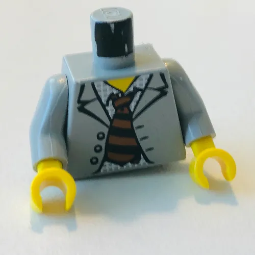 Torso Suit with Checkered Shirt and Striped Tie Print, Light Gray Arms, Yellow Hands