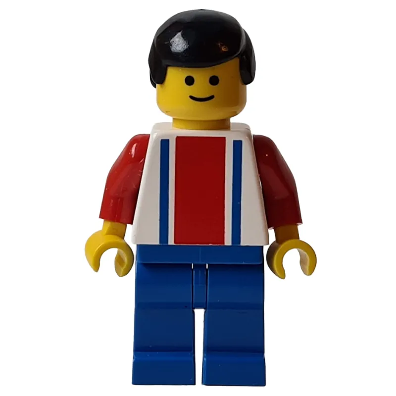 Soccer Player White Torso, Blue/Res Stripes, Blue Legs, Black Hair, #2