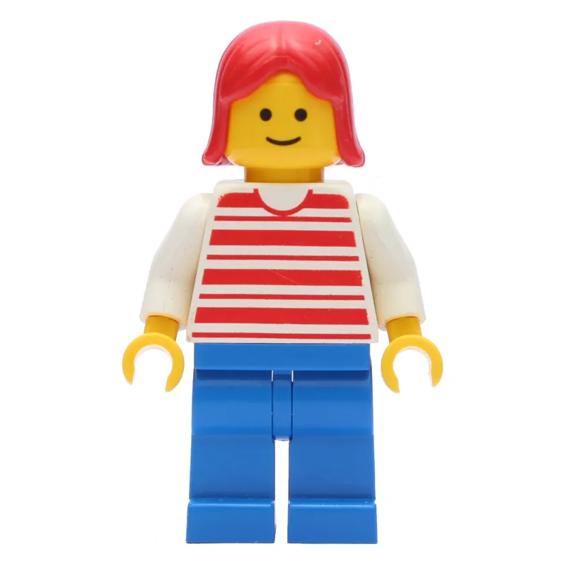 Woman, Red and White Striped Shirt, Blue Legs, Red Hair