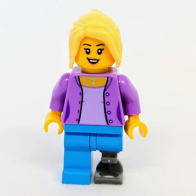 Medium Lavender Torso, Dark Azure Leg, Prosthetic Leg, Bright Light Yellow Hair