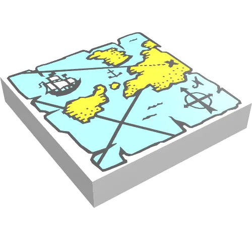 Tile 2 x 2 with Blue and Yellow Map Print