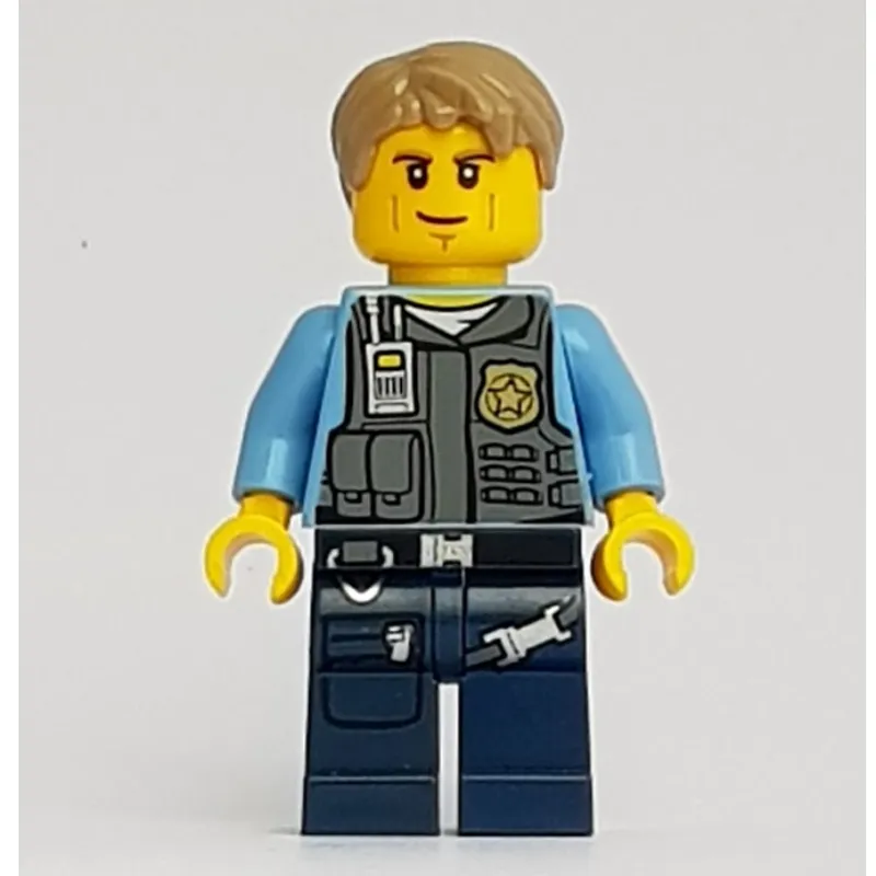 Chase McCain, Dark Bluish Gray Vest with Radio, Badge and Pouches over Medium Blue Shirt, Dark Blue Legs