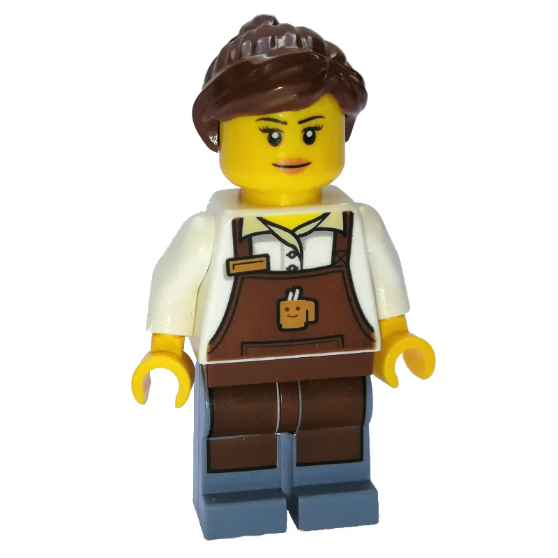 Barista, Woman, White Torso, Reddish Brown Apron, Reddish Brown Hair