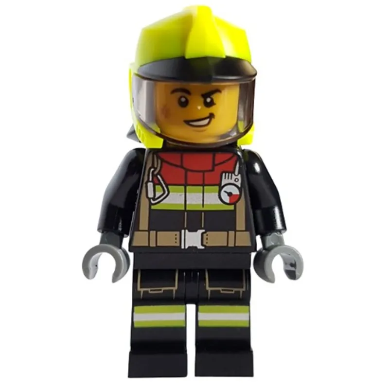 Firefighter, Black Fire Suit, Vibrant Yellow Helmet
