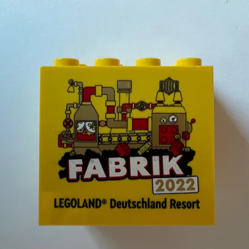 Brick 2 x 4 x 3 with 'LEGOLAND Deutschland Resort FABRIK 2022' Print